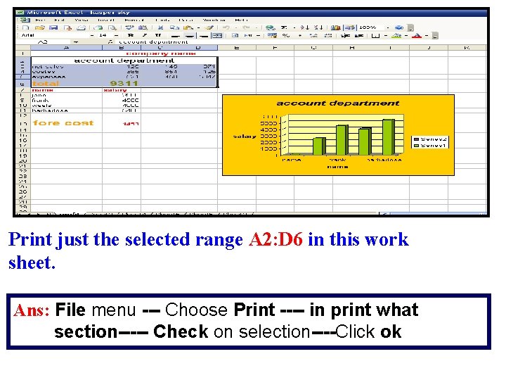 Print just the selected range A 2: D 6 in this work sheet. Ans:
