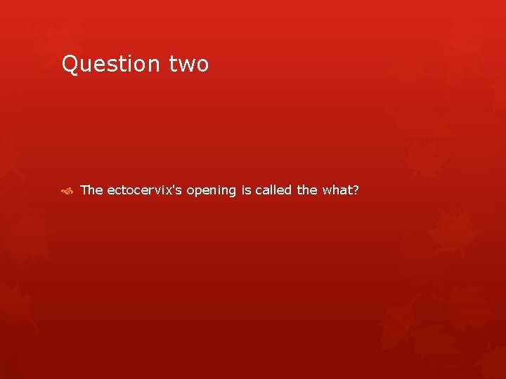 Question two The ectocervix's opening is called the what? 