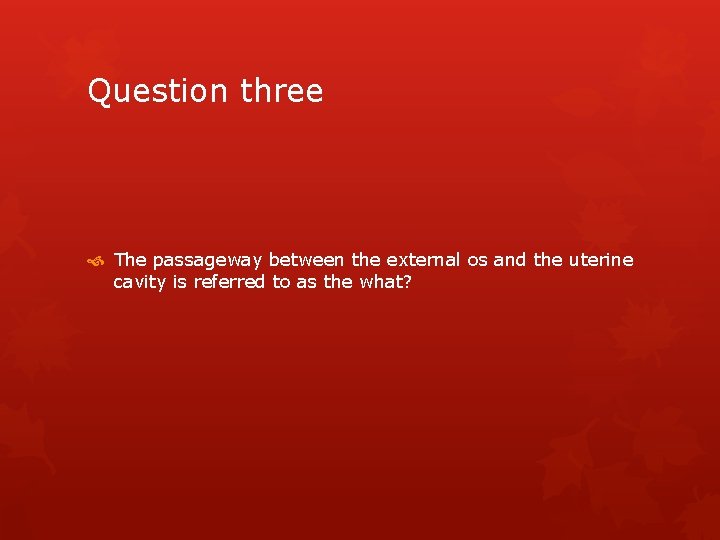 Question three The passageway between the external os and the uterine cavity is referred