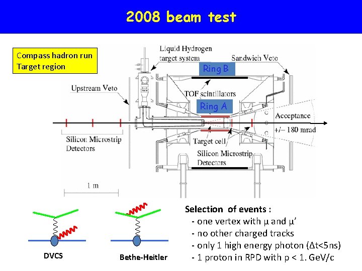 2008 beam test Compass hadron run Target region Ring B Ring A DVCS Bethe-Heitler