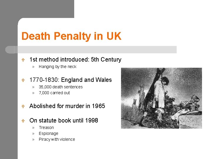 Death Penalty in UK U 1 st method introduced: 5 th Century » Hanging