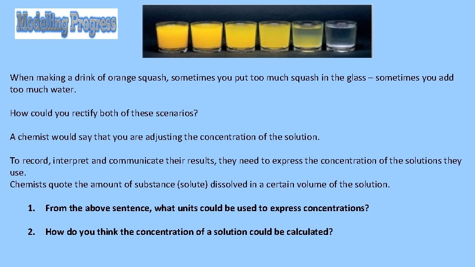 When making a drink of orange squash, sometimes you put too much squash in