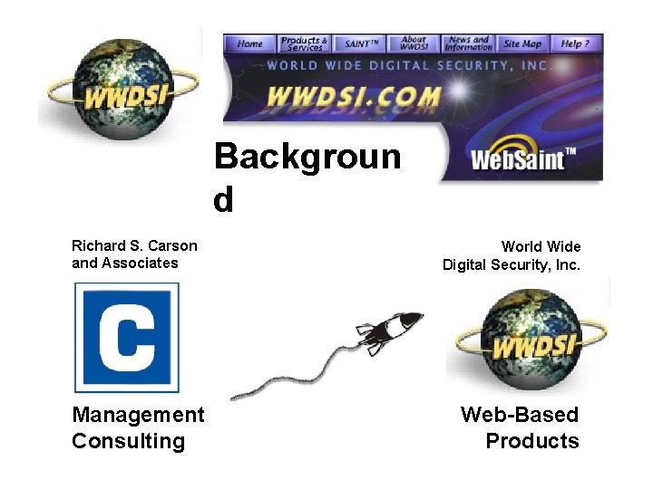 Backgroun d Richard S. Carson and Associates Management Consulting World Wide Digital Security, Inc.