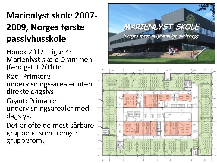 Marienlyst skole 20072009, Norges første passivhusskole Houck 2012. Figur 4: Marienlyst skole Drammen (ferdigstilt