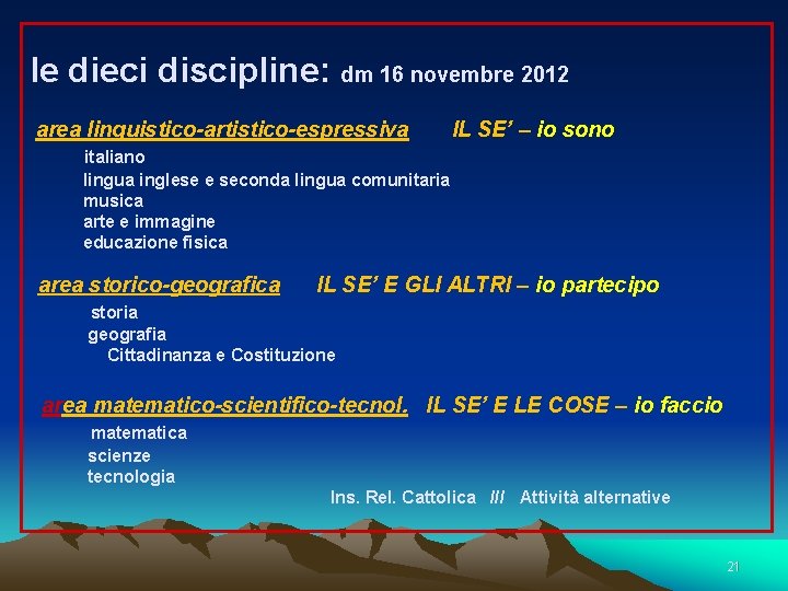 le dieci discipline: dm 16 novembre 2012 area linguistico-artistico-espressiva IL SE’ – io sono