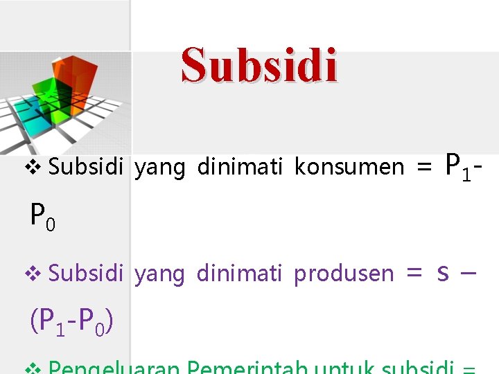 Subsidi v Subsidi yang dinimati konsumen = P 1 - P 0 v Subsidi
