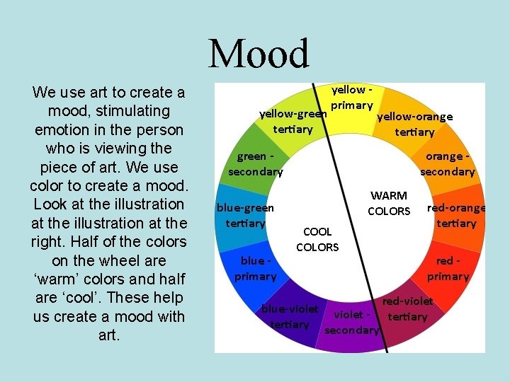 Mood We use art to create a mood, stimulating emotion in the person who