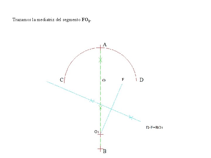 Trazamos la mediatriz del segmento FO 1. 