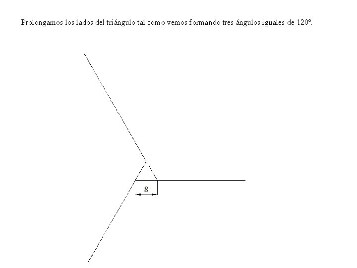 Prolongamos lados del triángulo tal como vemos formando tres ángulos iguales de 120º. 