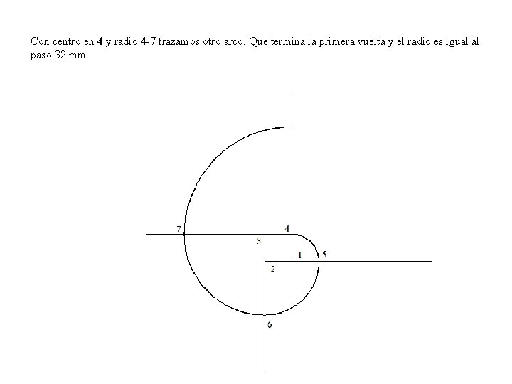 Con centro en 4 y radio 4 -7 trazamos otro arco. Que termina la