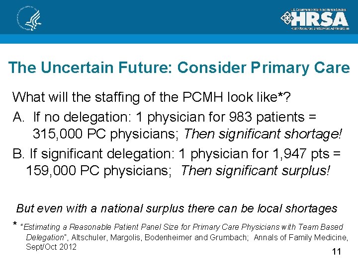 The Uncertain Future: Consider Primary Care What will the staffing of the PCMH look