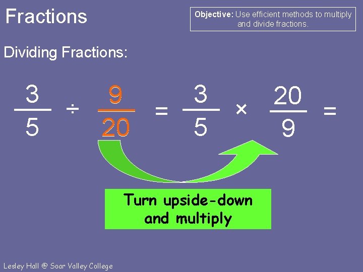 Fractions Objective: Use efficient methods to multiply and divide fractions. Dividing Fractions: 3 5