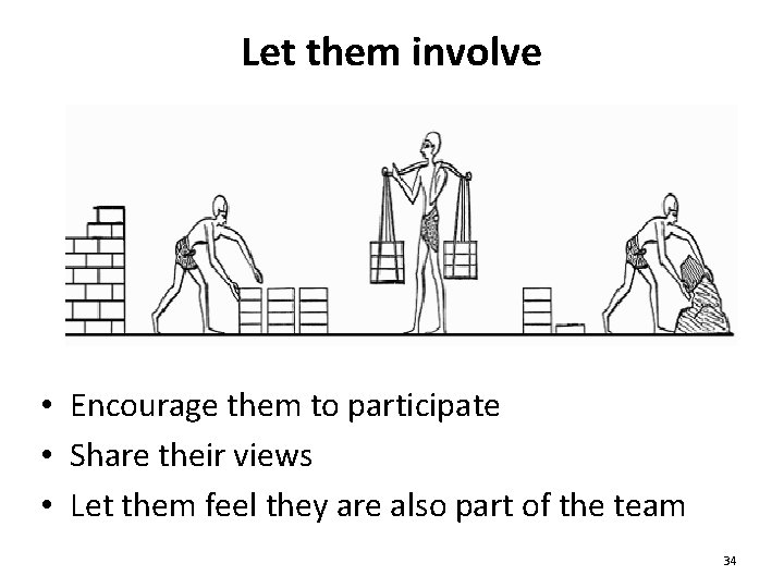 Let them involve • Encourage them to participate • Share their views • Let