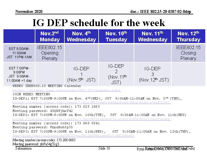 November 2020 doc. : IEEE 802. 15 -20 -0307 -02 -0 dep IG DEP