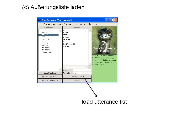 (c) Äußerungsliste laden load utterance list 