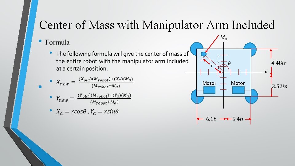 Center of Mass with Manipulator Arm Included r • Motor x Motor 