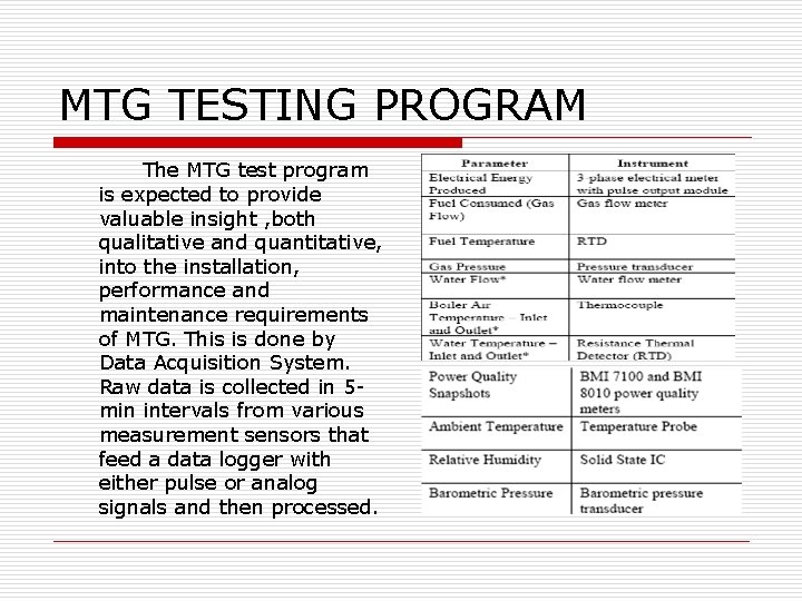 MTG TESTING PROGRAM The MTG test program is expected to provide valuable insight ,
