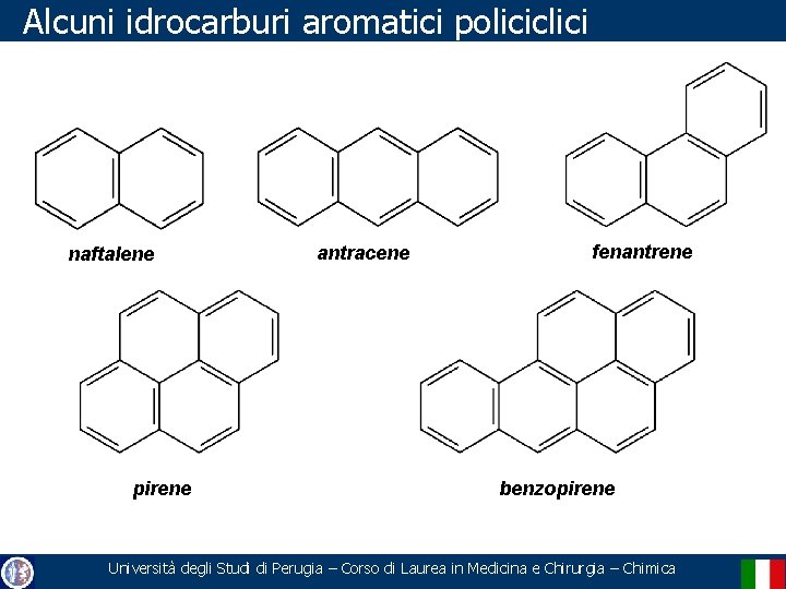 Alcuni idrocarburi aromatici policiclici naftalene pirene antracene fenantrene benzopirene Università degli Studi di Perugia