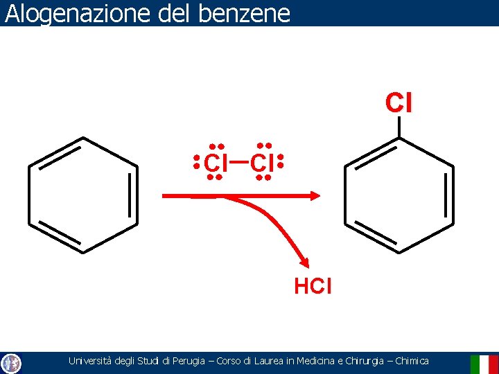 Alogenazione del benzene Cl Cl Cl HCl Università degli Studi di Perugia – Corso