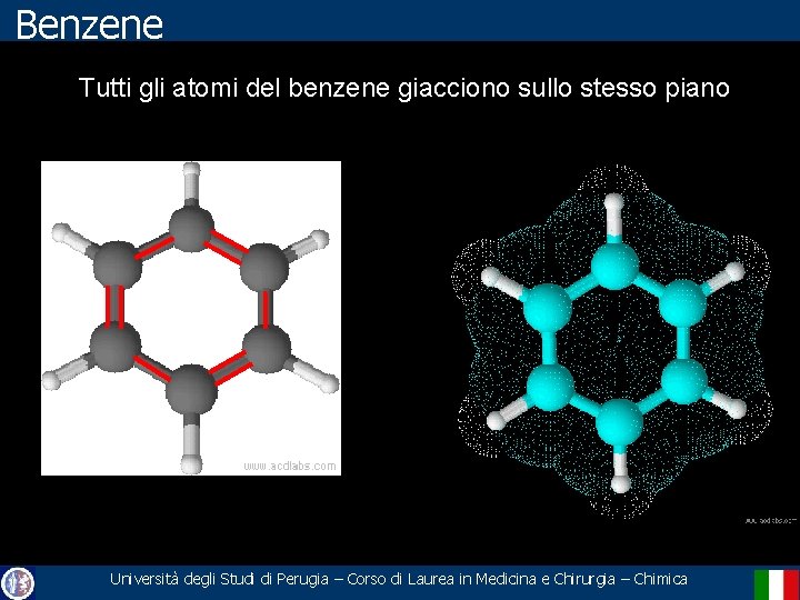 Benzene Tutti gli atomi del benzene giacciono sullo stesso piano Università degli Studi di