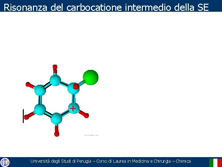 Risonanza del carbocatione intermedio della SE Cl H + + Cl + H +