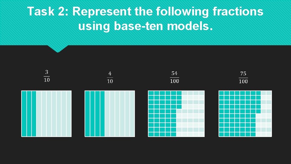 Task 2: Represent the following fractions using base-ten models. 