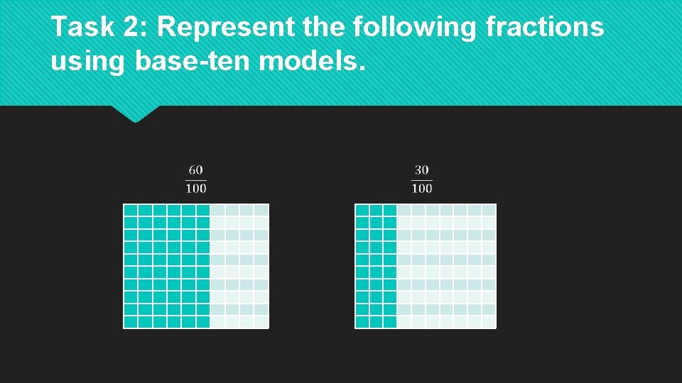 Task 2: Represent the following fractions using base-ten models. 