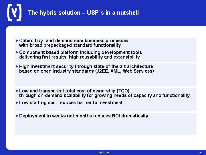 The hybris solution – USP´s in a nutshell · Caters buy- and demand-side business