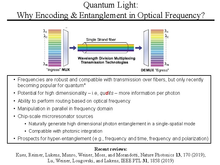 Quantum Light: Why Encoding & Entanglement in Optical Frequency? • Frequencies are robust and