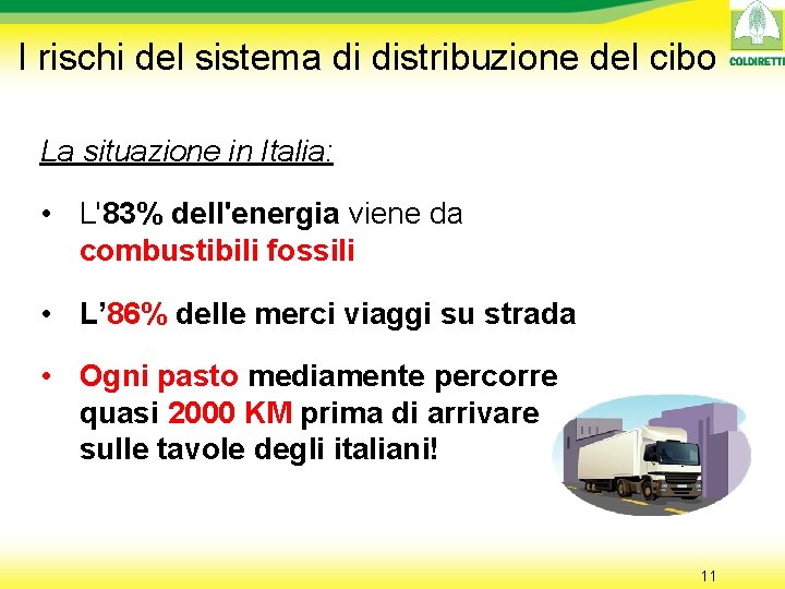 I rischi del sistema di distribuzione del cibo La situazione in Italia: • L'83%