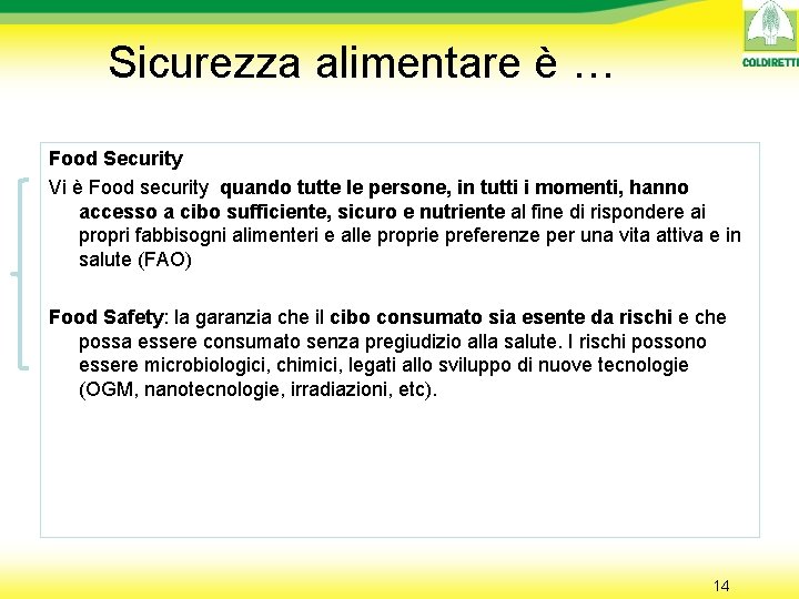 Sicurezza alimentare è … Food Security Vi è Food security quando tutte le persone,