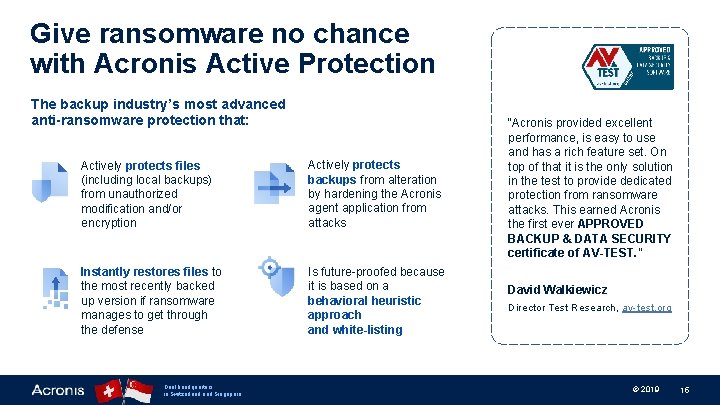 Give ransomware no chance with Acronis Active Protection The backup industry’s most advanced anti-ransomware