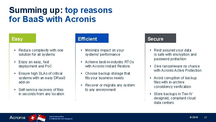 Summing up: top reasons for Baa. S with Acronis Easy Efficient • Reduce complexity