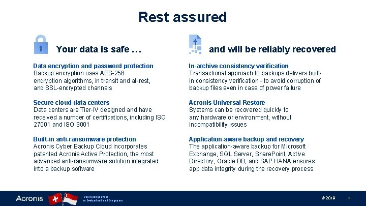 Rest assured Your data is safe … and will be reliably recovered Data encryption