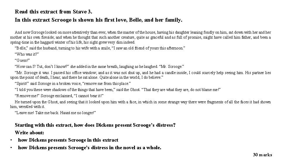 Read this extract from Stave 3. In this extract Scrooge is shown his first