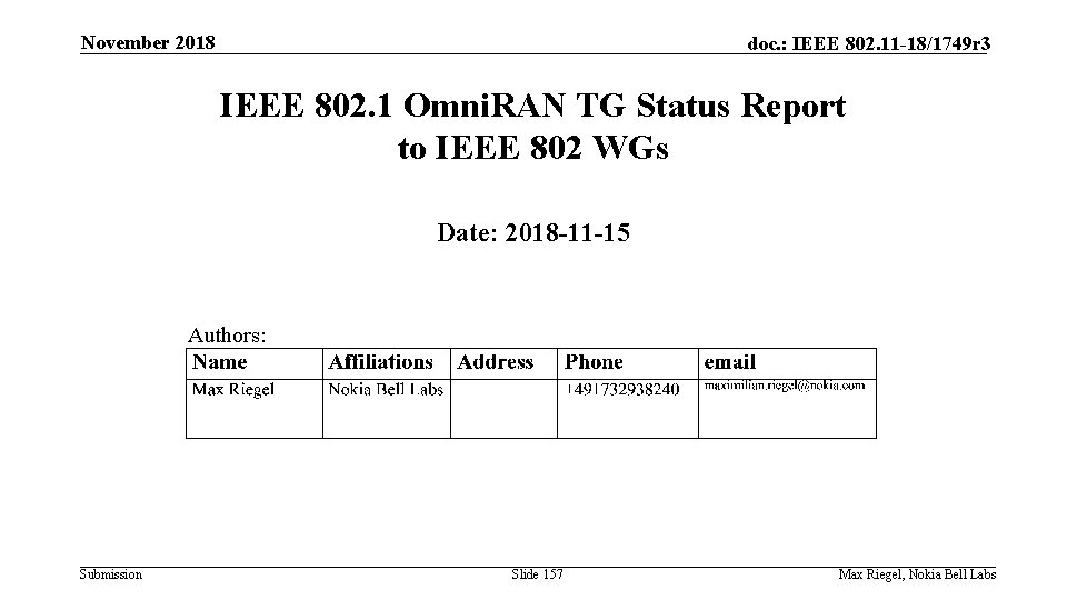 November 2018 doc. : IEEE 802. 11 -18/1749 r 3 IEEE 802. 1 Omni.