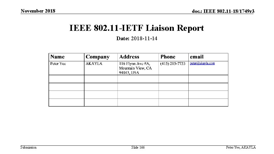 November 2018 doc. : IEEE 802. 11 -18/1749 r 3 IEEE 802. 11 -IETF
