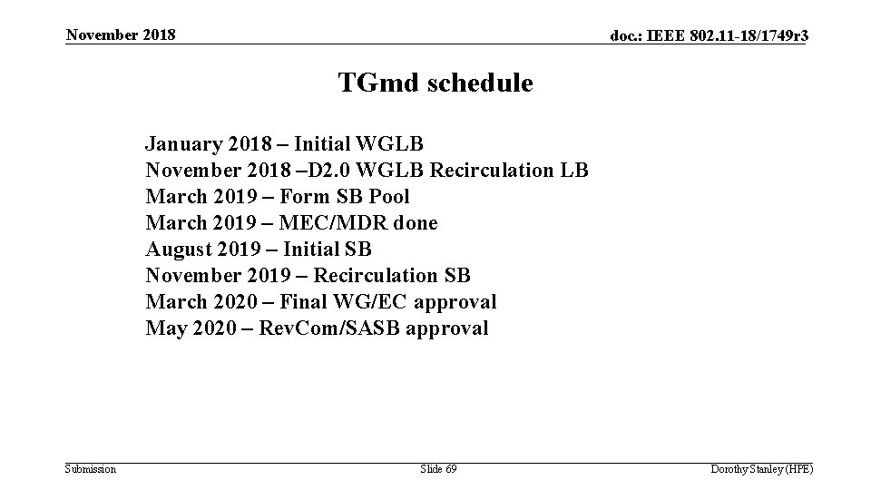 November 2018 doc. : IEEE 802. 11 -18/1749 r 3 TGmd schedule January 2018