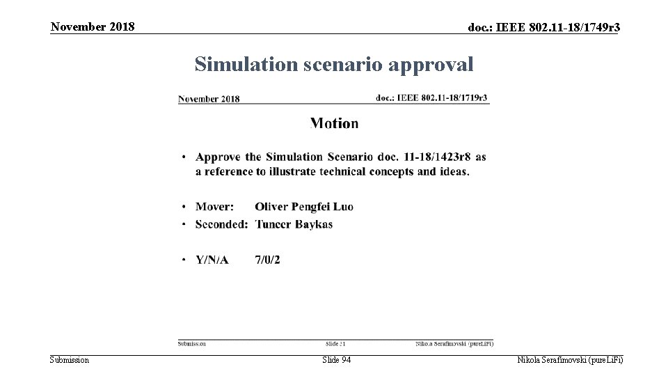 November 2018 doc. : IEEE 802. 11 -18/1749 r 3 Simulation scenario approval Submission