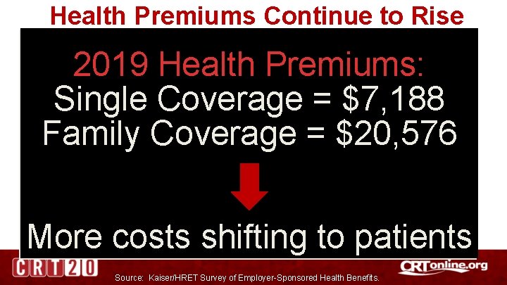 Health Premiums Continue to Rise 2019 Health Premiums: Single Coverage = $7, 188 Family