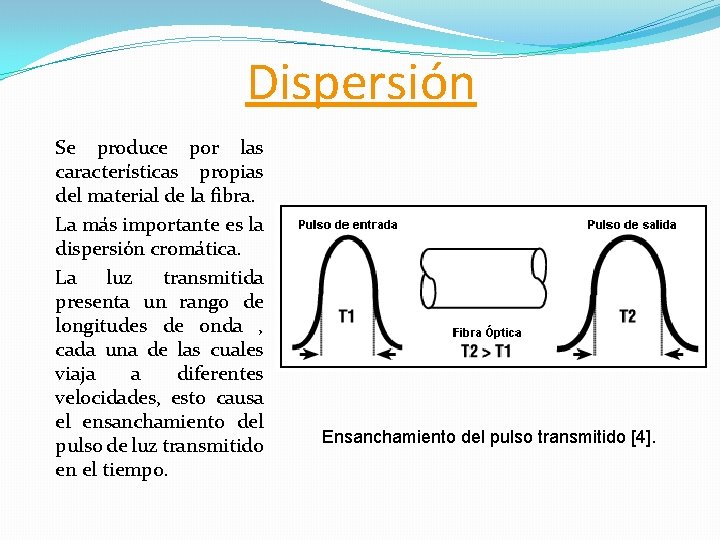 Dispersión Se produce por las características propias del material de la fibra. La más