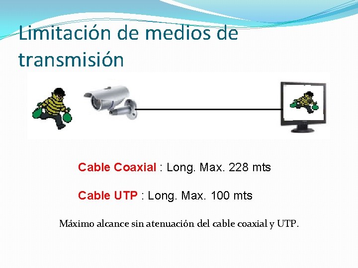 Limitación de medios de transmisión Cable Coaxial : Long. Max. 228 mts Cable UTP