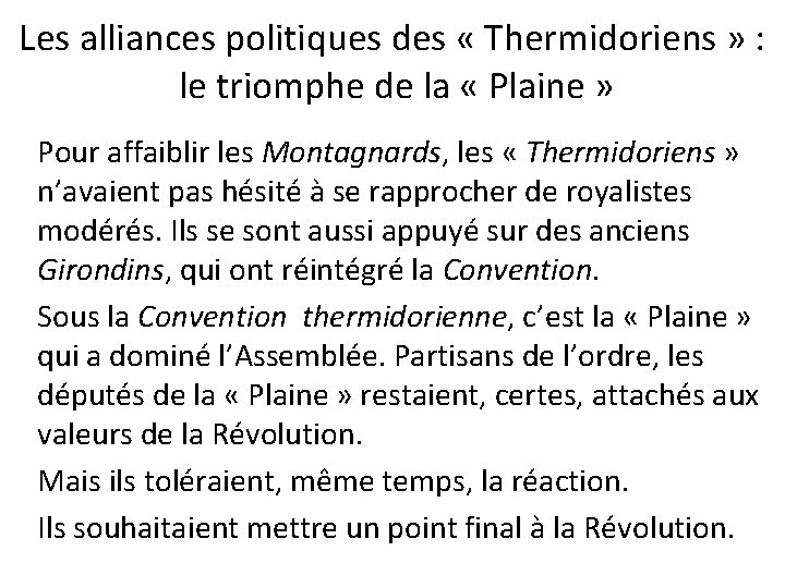 Les alliances politiques des « Thermidoriens » : le triomphe de la « Plaine