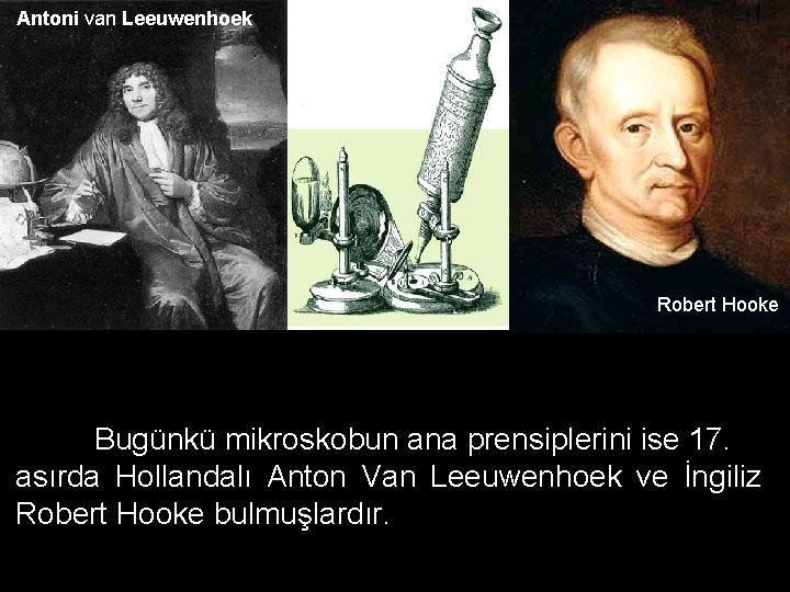 Antoni van Leeuwenhoek Robert Hooke Bugünkü mikroskobun ana prensiplerini ise 17. asırda Hollandalı Anton