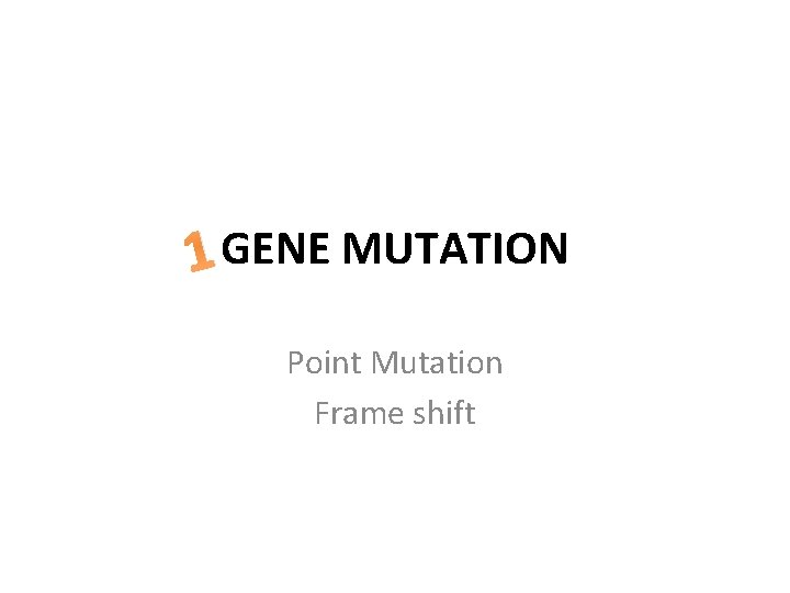1 GENE MUTATION Point Mutation Frame shift 