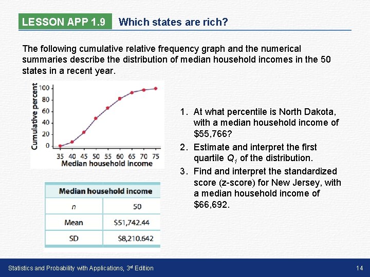 LESSON APP 1. 9 Which states are rich? The following cumulative relative frequency graph