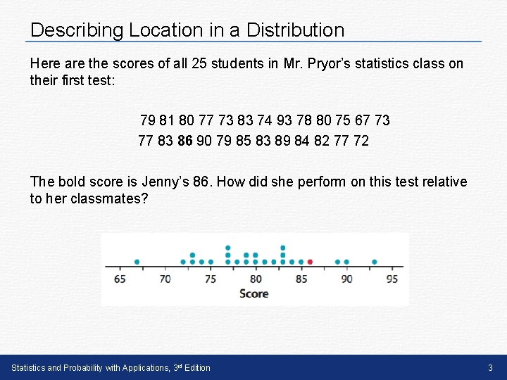 Describing Location in a Distribution Here are the scores of all 25 students in