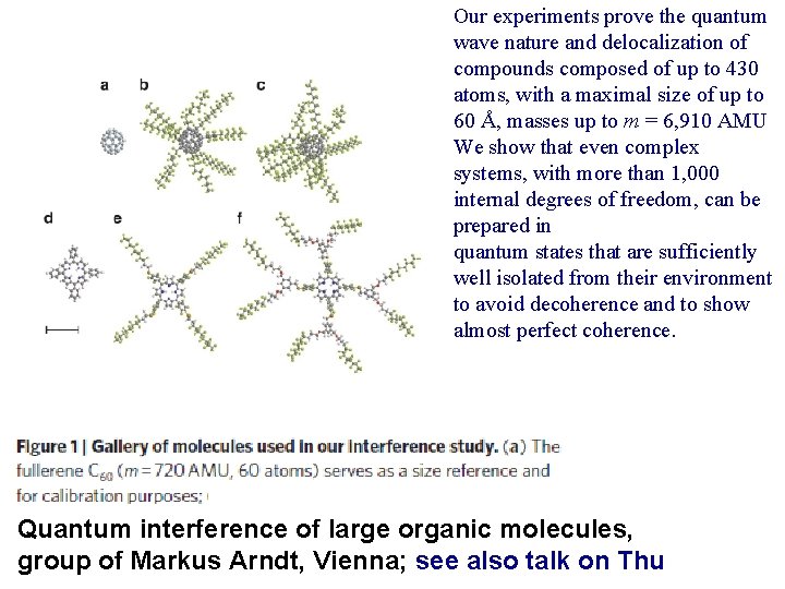 Our experiments prove the quantum wave nature and delocalization of compounds composed of up