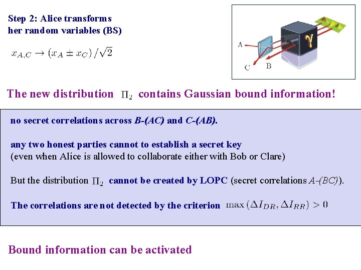 Step 2: Alice transforms her random variables (BS) The new distribution contains Gaussian bound
