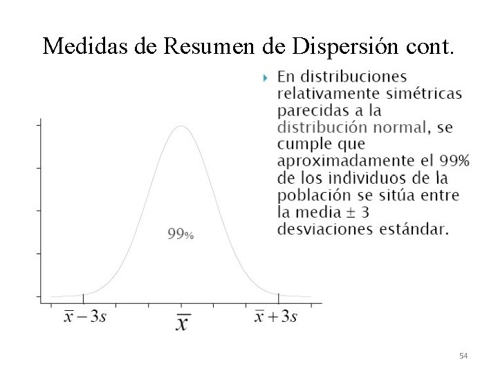Medidas de Resumen de Dispersión cont. 54 